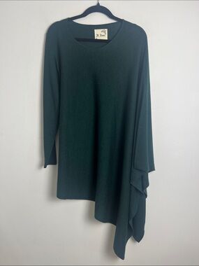 M. Rena Small Forest Green Wool Blend Asymmetrical One-Sleeve Lagenlook Poncho